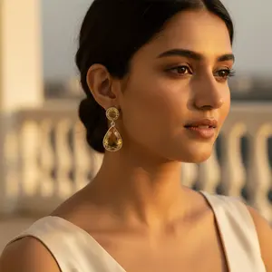 ต่างหูเงินแท้ 925 รูปทรงหยดน้ำสำหรับผู้หญิง ประดับด้วยพลอยซิทริน-ต่างหูแฟชั่นแบบห้อย - Product Image 3