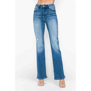 Jeans de Mezclilla Transpirables para Mujer, Corte Bootcut, Talle Alto, Estilo Desgastado, con Bolsillos, de Ajuste Ajustado a Holgado, Marca Bytos - Product Image 4