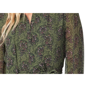 Robe en soie Vittoria vert armée pour femme Paige, taille unique (XS/X-Large), haute qualité, respirante, manches lanternes, fermeture éclair, idéale pour la journée - Product Image 3