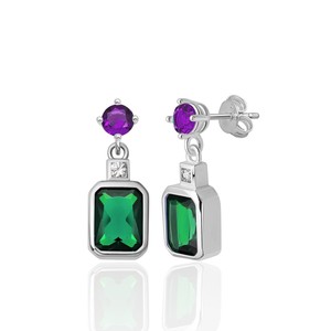 New arrival 925 Sterling Silver <b>Stud</b> Earrings in Purple and <b>Emerald</b> Colors From Turkey - Product Image 1