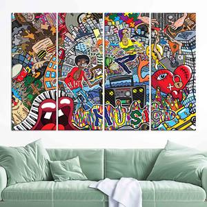 Toile imprimée : Art musical graffiti bohème, Décoration bohème moderne, LOT DE 4 TOILES - Product Image 1