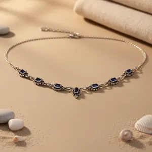 Collier en argent 925 pour femmes avec pierre précieuse bleue Bijoux de mode Cadeau - Product Image 2
