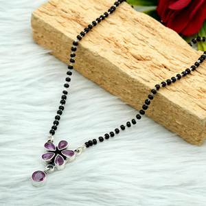 <b>Handmade</b> 925 Sterling <b>Silver</b> Geometric Shape Mangalsutra Fine Pendant <b>Necklace</b> with Ruby Gemstone Gift for Women - Product Image 3