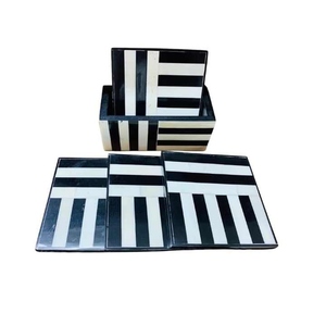 Decorative <b>Black</b> and White Design Bone Inlay <b>Coasters</b> Set Handmade Drink <b>Coasters</b> for Coffee Table Bar & Restaurant Use - Product Image 2