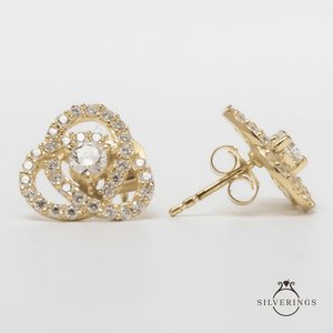 Pendientes de Plata de Ley Chapados en Oro Rosa con Diseño de Flor y Piedras de Circonio - Product Image 5