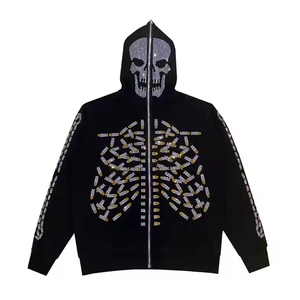 Custom Rhine Stone Hoodies Breathable Logo <b>Top</b> Women <b>Skull</b> Full Zip up Rhinestone Hoodie 2024 - Product Image 3