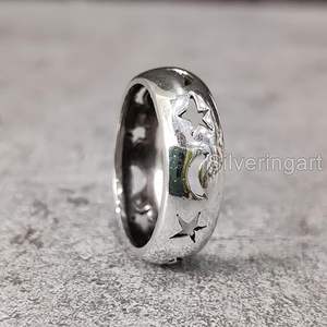 Anillo de Hombre, Anillo Sencillo de Plata, Anillo Sencillo y Pesado, Anillo de Sello con Luna Creciente, Anillo Antiestrés, Joyería Hecha a Mano Personalizada, Anillo de Plata Maciza 925 - Product Image 3