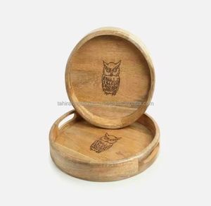 Nuevo Cuenco y bandeja de madera con impresión láser con asa nuevo para cena buffet ensaladera decoraciones de boda - Product Image 5
