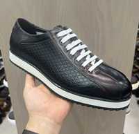 Chaussures de marche en cuir véritable pour hommes, baskets décontractées à lacets, dessus matelassé, semelle en caoutchouc, pour le bureau