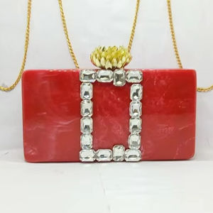 Resin <b>Clutch</b> <b>Bag</b> Resin <b>Clutch</b> Handbag Resin <b>Bag</b> for Women for off <b>White</b> Color Brass Chain with Knob Design - Product Image 1