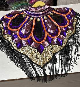 <b>Beaded</b> and Sequined Burlesque Cape <b>Beaded</b> <b>Fringe</b> Hanging Down Fastens at the Neck Beautiful Festive Clothes Festival Capes - Product Image 2
