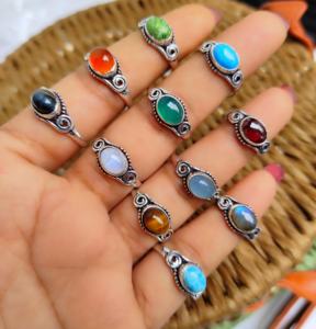 La Mayoría de tendencias, venta al por mayor, anillos de moda azul Vintage, mezcla Natural de piedras preciosas, joyería de latón impermeable chapada en plata esterlina - Product Image 5