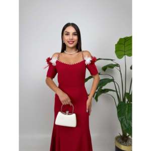 ชุดเดรสผ้าซาตินทรงเข้ารูปประดับมุก 4010 พร้อมดีไซน์สายรัดรูปดอกกุหลาบและเอวทรงธรรมชาติ - Product Image 6