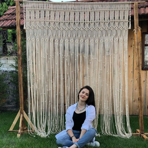 Handmade Boho Cotton <b>Curtain</b> <b>Macrame</b> Wall Hanging for Wedding Altar Decor Vertical Design Style - Product Image 3