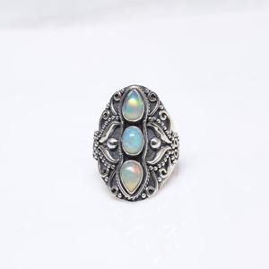 925 argent Sterling lunette réglage opale anneau fait à la main déclaration bijoux pour femmes filles mariage anniversaire cadeau avec - Product Image 1