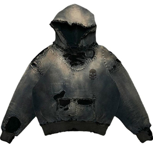 Moda Vintage personalizado 100% algodón francés Terry de gran tamaño recortada Sudadera con capucha personalizada lavado desvanecido hombres con capucha peso pesado lavado con ácido - Product Image 3