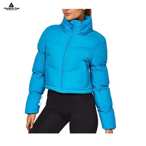 Wholesale Women's Winter Long Sleeve Zip Puffer Jacket Pockets Baggy Short Down Coat Crop Jacket Woman Crop Puffer Down Jacket - Product Image 6