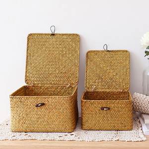 Seagrass <b>lidded</b> containers boxes great deal sea grass container box handmade straw <b>baskets</b> - Product Image 1