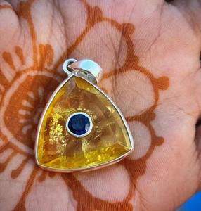 Pendentif en argent sterling 925 saphir jaune et saphir bleu fait à la main. - Product Image 3