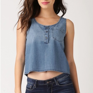 Casual moda sin mangas mujeres Crop Top camisetas verano prendas de vestir exteriores 100% algodón elegante cuello redondo Crop Top camisetas - Product Image 1