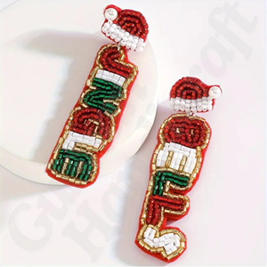 Pendientes colgantes de cuentas de cristal hechos a mano, diseño de letras, colgantes simples y deportivos de acero inoxidable para deportes y colección de invierno - Product Image 1