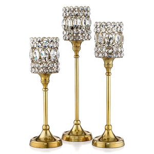 Soporte de lámpara de cristal dorado y plateado brillante de alta calidad, soporte de luz de té único para decoración de bodas con método de impresión personalizado - Product Image 3