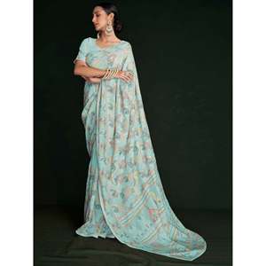 Awesome Turquoise Lucknowi Georgette Saree with Blouse for Festivals and <b>Performance</b> <b>Wear</b> - Product Image 3