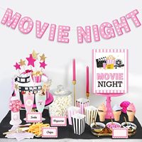 Décorations pour soirée cinéma, bannière rose sur le thème du cinéma, panneau mignon pour popcorn, décorations pour boissons fraîches, cartes de table, autocollants, fournitures pour fêtes