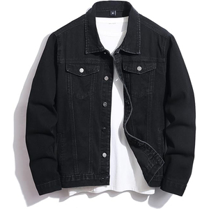 Veste en jean unie délavée pour homme, style vintage taille haute, col rabattu, coupe slim, style hip-hop, vêtement d'extérieur, vente en gros, hiver - Product Image 1