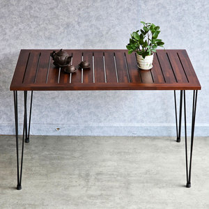Modern 120x70cm Outdoor Dining <b>Table</b> with Durable Acacia Wood and <b>Foldable</b> Hairpin Iron <b>Legs</b> for Camping-CFD68205 - Product Image 3
