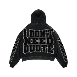 Conjunto de pantalones de chándal y Sudadera con capucha con parche bordado desgastado de lavado vintage personalizado - Product Image 4