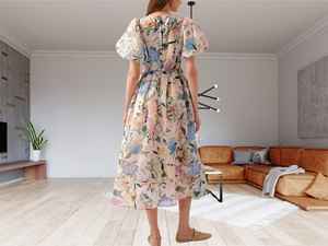 Elegante vestido túnica de bloque de color de las mujeres sueltas cuello en V manga corta Patchwork vestido estampado | Ropa informal de verano Boho - Product Image 5