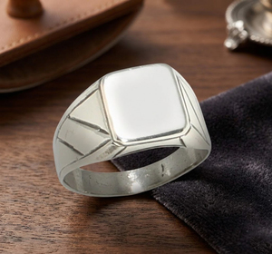 Bague Chevalière Rectangulaire en Argent Sterling 925, Gravée sur Mesure, Faite à la Main, Bijoux Turcs pour Mariage et Fêtes - Product Image 5