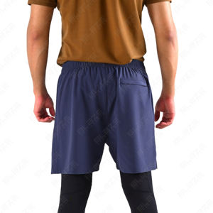 Short de sport de rue haute pour hommes pour l'entraînement de gymnastique Logo personnalisé 2-en-1 Sportswear Motif solide avec motif décoratif - Product Image 4