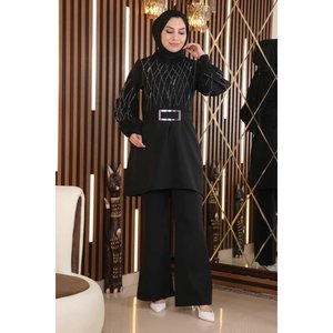 แบล็คเพิร์ล MSW19116-3 ชุดเสื้อมิดิคอกลมลำลอง 2 ชิ้นพร้อมผ้าโพลีเอสเตอร์ 100% - Product Image 3