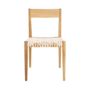 Silla de comedor de diseño moderno con marco de madera maciza de teca con asiento de cuero tejido para uso interior y exterior para el hogar o la villa - Product Image 2