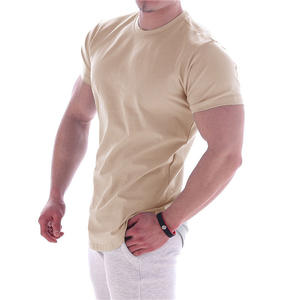 OEM al por mayor 95% algodón 5% Elastano hombres Slim Fit camiseta más larga caída dobladillo curvo cuello redondo músculo Fitness hombres gimnasio camisetas - Product Image 1