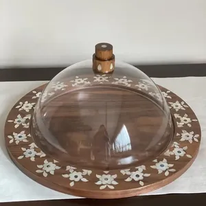 Dôme rond en bois décoratif avec couvercle en verre Couvercle moderne et élégant pour la cuisine, la salle à manger et les fêtes - Product Image 3