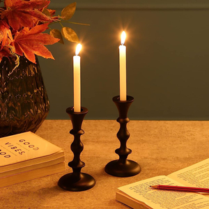 Latest 3-Piece Tabletop Centerpiece Decoration <b>Black</b> Coated Metal <b>Candle</b> Holder Stand Set Multi-Purpose Use Glass Material - Product Image 3