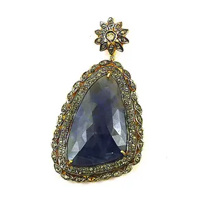 Pendentif vintage en saphir et diamant pour femmes, bijoux tendance, perle d'eau douce, or blanc, or rose, platine, forme de fleur - Product Image 2