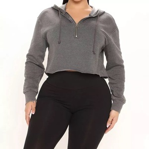 GAF เสื้อฮู้ดมีซิปแขนยาวครึ่งแขน,เสื้อครอปลำลองเอวลอยผ้าคอตตอนหนาไซส์ใหญ่พิเศษเสื้อสำหรับใส่ฝึกฝน - Product Image 3