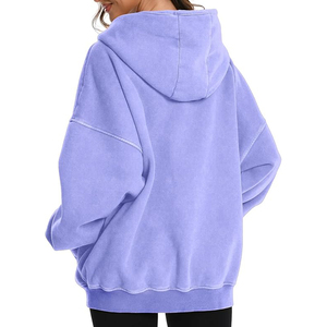 Sweat à capuche unisexe épais en coton 100% French Terry, délavé à l'acide et au sel, avec logo brodé et poche, idéal pour l'hiver - Product Image 4