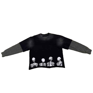 Camiseta de Manga Larga con Serigrafía de 2 Capas, 100% Algodón, Estilo Desgastado, Lavado Ácido, Ecológica, para Primavera/Verano - Product Image 1