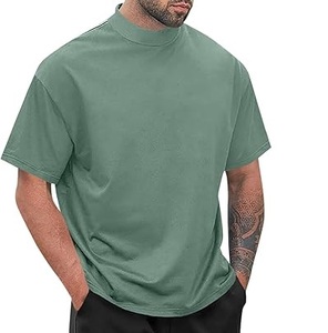 Camiseta de cuello simulado de manga corta con hombros caídos, camisetas redondas en blanco, venta al por mayor, camiseta de gran tamaño Boxy Fit, cuello simulado pesado Vintage - Product Image 1
