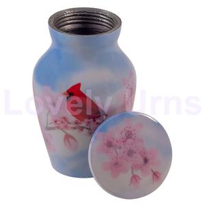 Urnas clásicas de recuerdo de aluminio Cardenal rojo para cenizas Caja de terciopelo gratis - Product Image 1