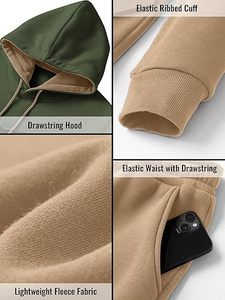 Ensemble de survêtement sportif unisexe en polaire respirant avec capuche pour l'hiver, personnalisable en couleur et logo - Product Image 5