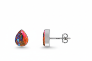 Pendientes de Plata de Ley 925 con Gema de Ostra Espinosa Azul, Corte Pera, Marquesa, Ovalado, con Cierre de Mariposa, Engaste de Bisel, para Bodas y Fiestas - Product Image 3