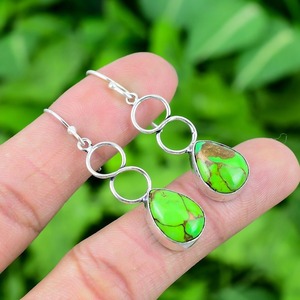 925 Solid Sterling Silver Stamped Women Girls <b>Dangle</b> <b>Earrings</b> 925 Sterling Silver Gemstone Spinner Turquoise <b>Earrings</b> Gold Gift - Product Image 4