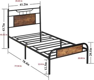 Cadre de <span class=keywords><strong>lit</strong></span> en métal industriel avec tête et pied de <span class=keywords><strong>lit</strong></span> en bois rustique, <span class=keywords><strong>lit</strong></span> de style vintage pour chambre à coucher, dortoir, appartement - Product Image 3