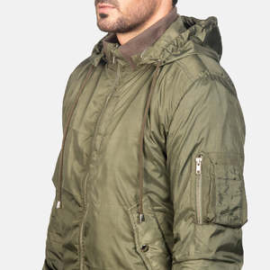 เสื้อแจ็คเก็ตบอมเบอร์สีเขียวพิมพ์ลายกันน้ำแบบถักทอจาก GLOBAL LEATHER  ตกแต่งซิป  ลายปะติดตัวอักษร  สไตล์ลำลองสำหรับฤดูใบไม้ร่วง  มีฮู้ด - Product Image 5